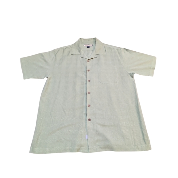 Tommy Bahama Large Silk Short Sleeve Shirt Button Up Green Classic Cruise - Picture 1 of 6